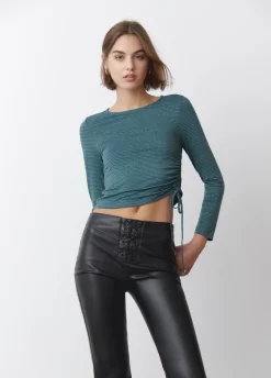 T-Shirt Asymmetrisch Strepen Plooi