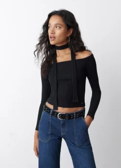 T-Shirt Ontblote Schouders Strik